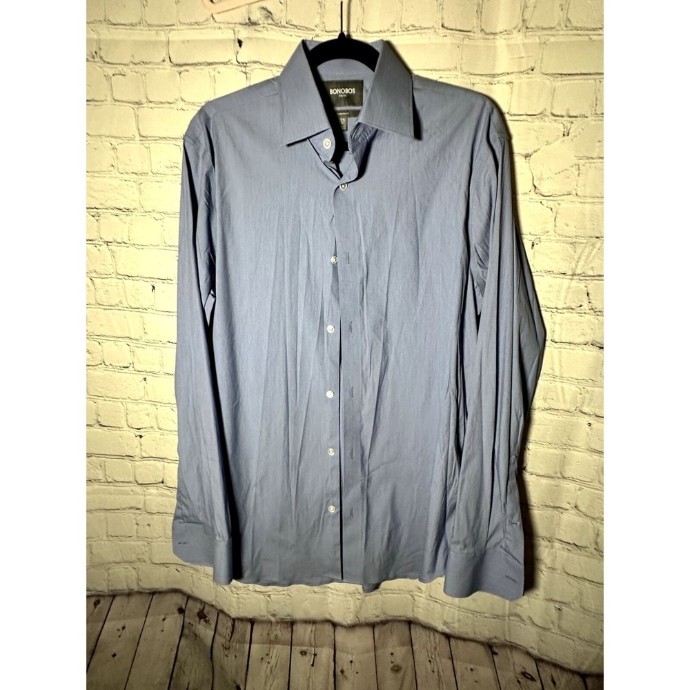 Bonobos Stretch Dress Shirt Mens 15.5 35 Standard Fit Light Blue Long Sleeve